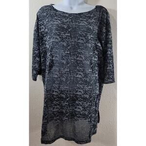 FullBeauty Black Burnout Round Neck Top 14 16 Lightweight Soft Drop Shoulder